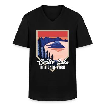 Crater Lake Volcano Montagnes du lac Randonnée - T-shirt col V Homme - noir - Devant - AI Model Male 178 dark (178cm)