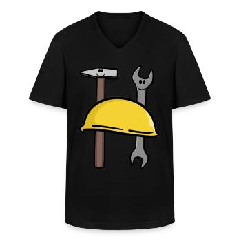 Artisanat Outil Construction Chantier Métiers Métiers Emploi - T-shirt col V Homme - noir - Devant - AI Model Male 178 dark (178cm)