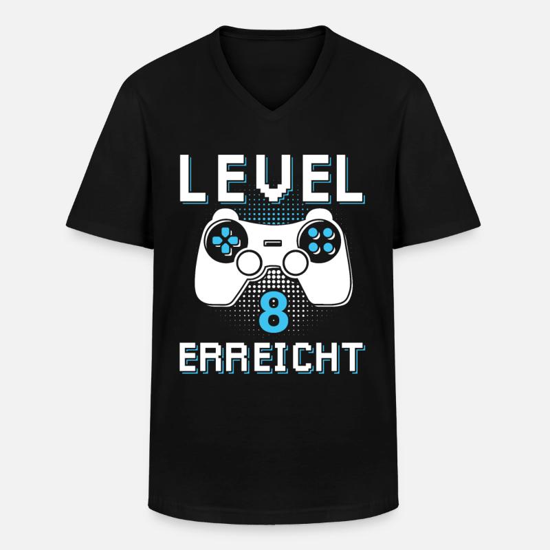 Level 8 Erreicht Gamer - Männer-T-Shirt mit V-Ausschnitt - Schwarz