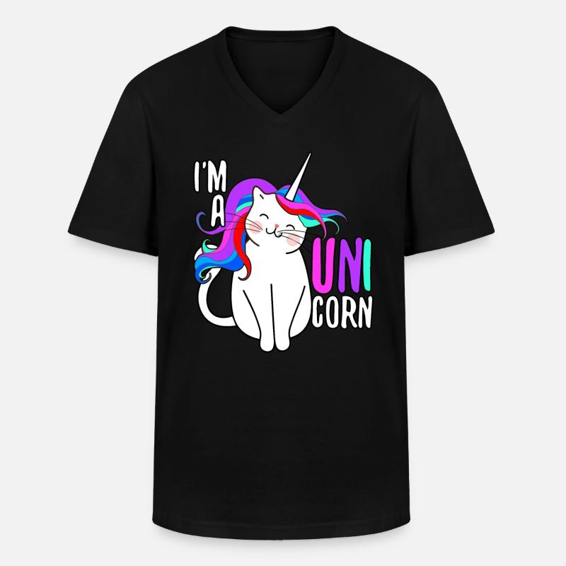 Einhorn Katze Geschenk - Männer-T-Shirt mit V-Ausschnitt - Schwarz