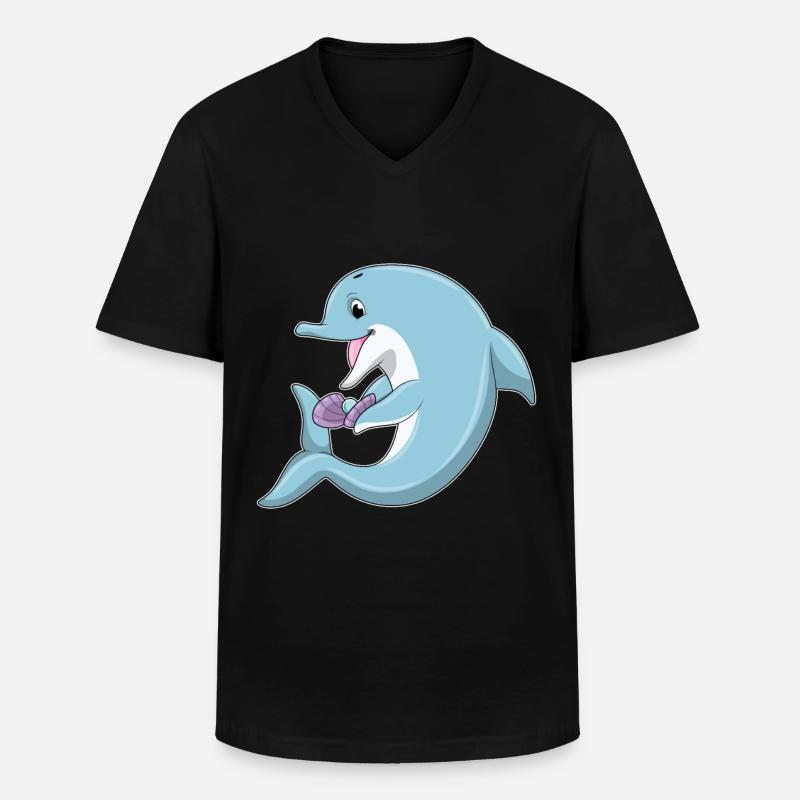 Delfin mit Perle - Männer-T-Shirt mit V-Ausschnitt - Schwarz