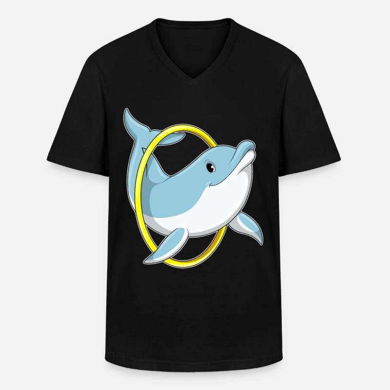 Delfin mit Ring - Männer-T-Shirt mit V-Ausschnitt - Schwarz