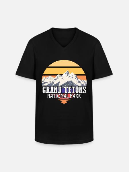 Grand Tetons Souvenir Mountains Parco nazionale del Wyoming - Maglietta da uomo classica con scollo a V - nero
