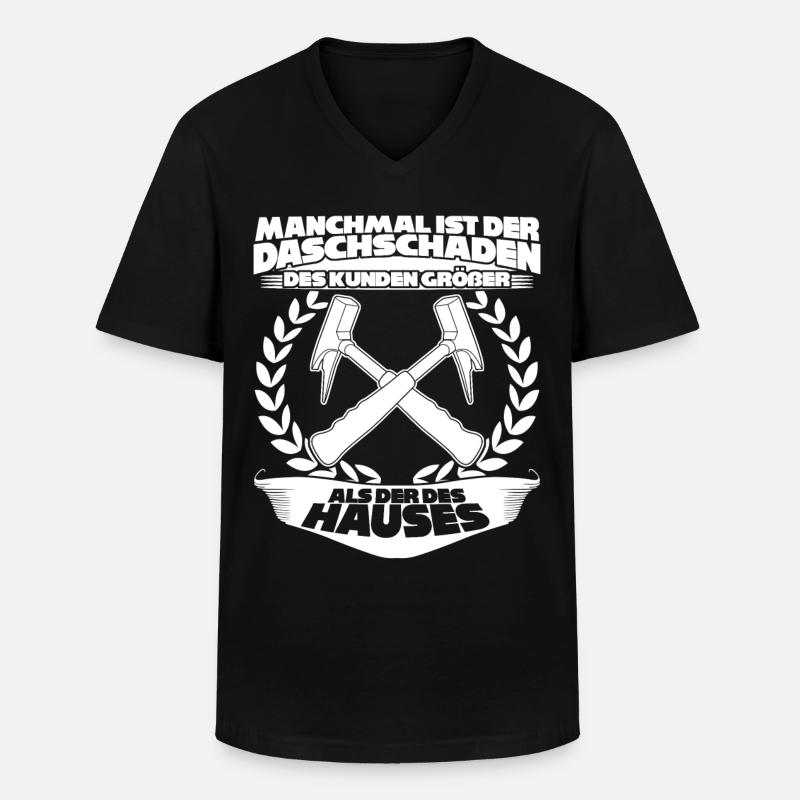 Dachdecker Witz mit Dachschaden - Männer-T-Shirt mit V-Ausschnitt - Schwarz