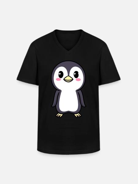 Pinguin Chibi Kawaii Emoticon - Männer-T-Shirt mit V-Ausschnitt - Schwarz