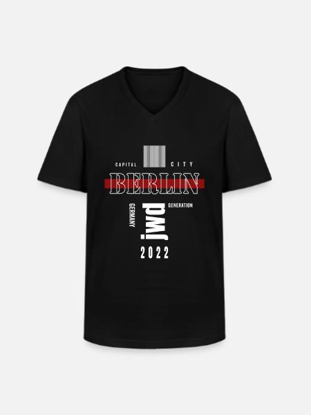 La capitale berlinoise Janz loin - T-shirt col V Homme - noir