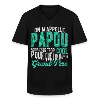 Papou Fete Des Grand Pères Papy - T-shirt col V Homme - noir - Devant - AI Model Male 178 dark (178cm)