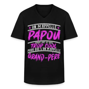 Papou Fete Des Grand Pères Papy - T-shirt col V Homme - noir - Devant - AI Model Male 178 dark (178cm)