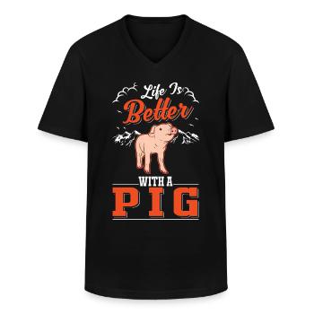 La vie est meilleure avec un cochon cochon - T-shirt col V Homme - noir - Devant - AI Model Male 178 dark (178cm)