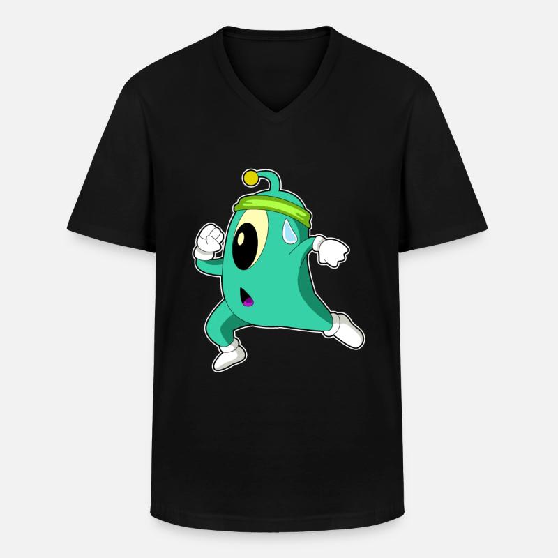 Alien as a jogger - Men's V-Neck T-Shirt - black