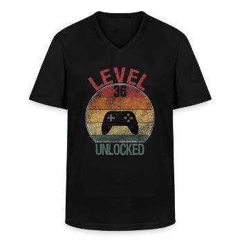 Level 36 unlocked - Men's V-Neck T-Shirt - black - Front - AI Model Male 178 dark (178cm)
