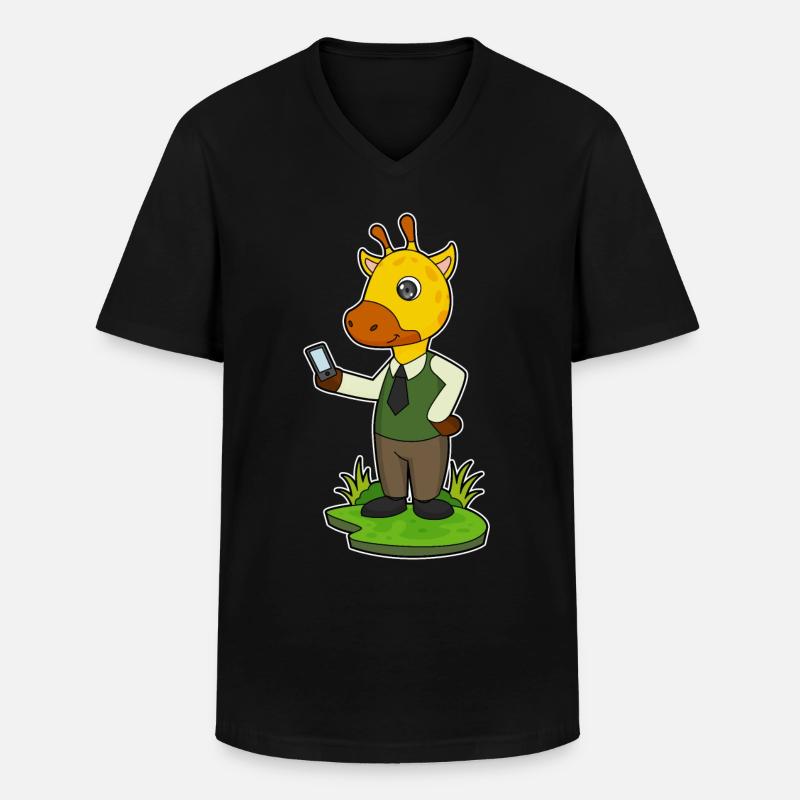 Giraffe mit Handy - Männer-T-Shirt mit V-Ausschnitt - Schwarz