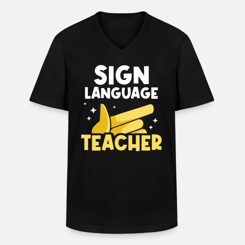 Gebärdensprache Lehrer Gestik Gebärden Awareness - Männer-T-Shirt mit V-Ausschnitt - Schwarz