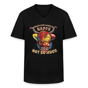 Highland Cow Scottish Highland Cattle Shaggy Hair - Men's V-Neck T-Shirt - black - Front - AI Model Male 178 dark (178cm)