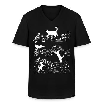 Katze Musik Noten Musiker Outfit! z.B. Klavier - Männer-T-Shirt mit V-Ausschnitt - Schwarz - Vorne - AI Model Male 178 dark (178cm)