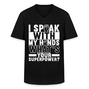 Deaf Deaf-mute Deaf - Men's V-Neck T-Shirt - black - Front - AI Model Male 178 dark (178cm)