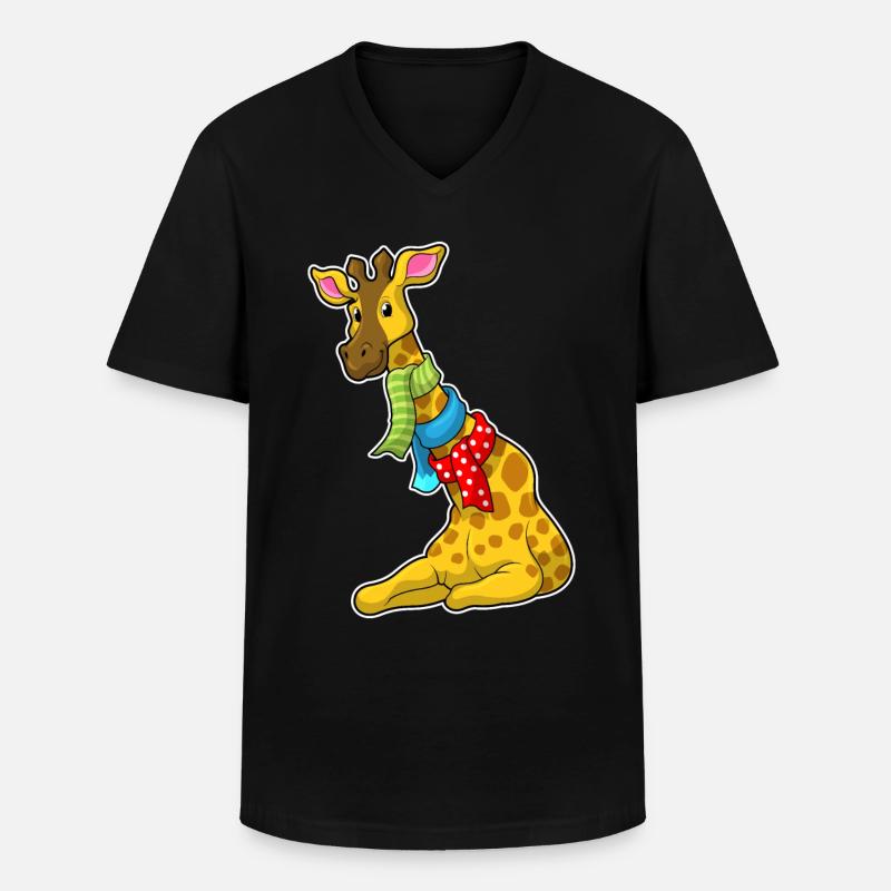 Giraffe mit Schal - Männer-T-Shirt mit V-Ausschnitt - Schwarz