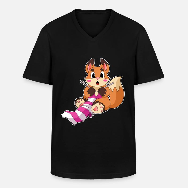 Fuchs mit Schal - Männer-T-Shirt mit V-Ausschnitt - Schwarz