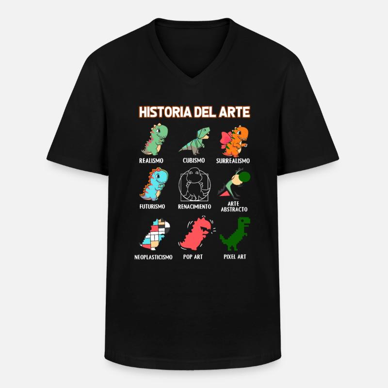 Kunstgeschichte Dinosaurier Spanisch - Männer-T-Shirt mit V-Ausschnitt - Schwarz