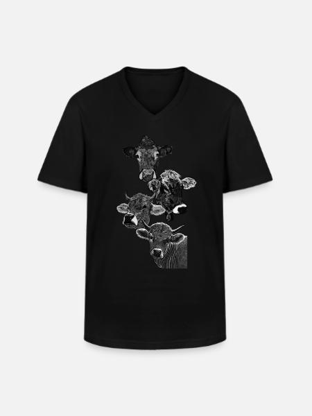Four heads of four cows - Men's V-Neck T-Shirt - black