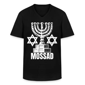 Mossad Israël Renseignement israélien Tel Aviv - T-shirt col V Homme - noir - Devant - AI Model Male 178 dark (178cm)