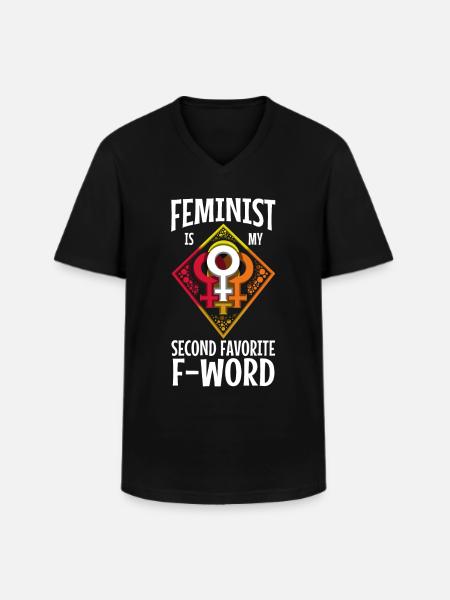 Feminist is mijn tweede favoriete f-woord - Klassiek mannen T-shirt met V-hals - zwart