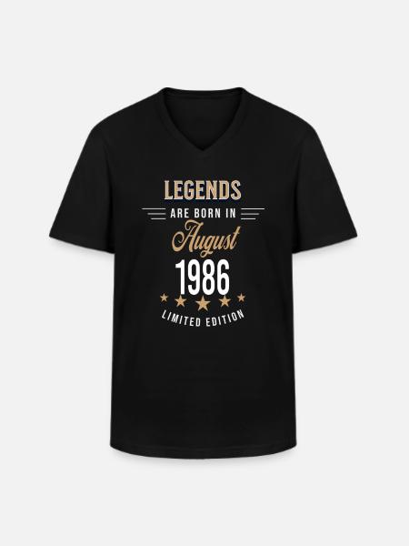 Legends are born in August 1986 - Men's V-Neck T-Shirt - black