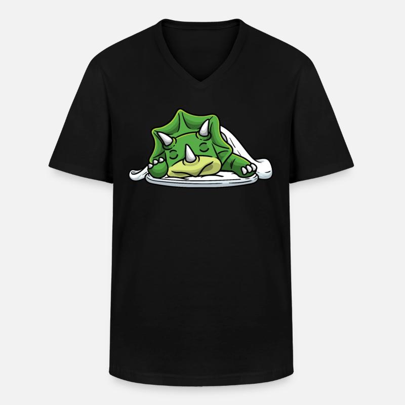 Sleeping Triceratops Dinosaur Napping - Men's V-Neck T-Shirt - black