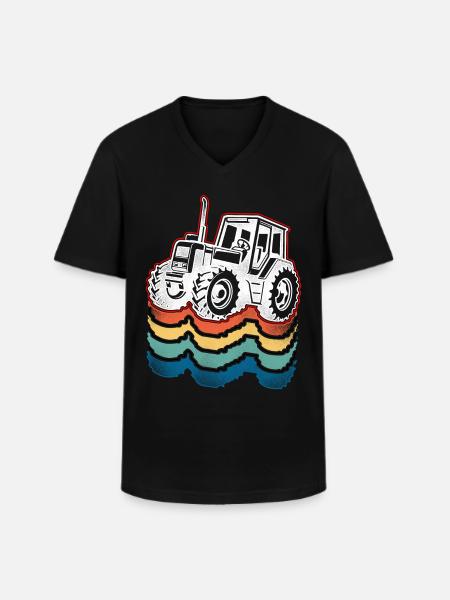 Farming Farmer Retro Tractor - Men's V-Neck T-Shirt - black