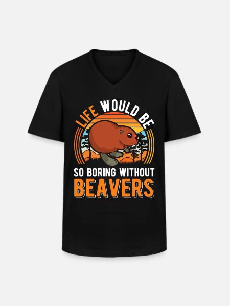 Biber Geschenk Biberdamm - Männer-T-Shirt mit V-Ausschnitt - Schwarz