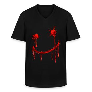 Peinture rouge Visage souriant Costume dégoulinant de sang - T-shirt col V Homme - noir - Devant - AI Model Male 178 dark (178cm)
