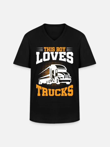Lastbil, lastbil, lastbil, dreng, dreng, barn - Klassisk herre T-shirt med V-udskæring - sort