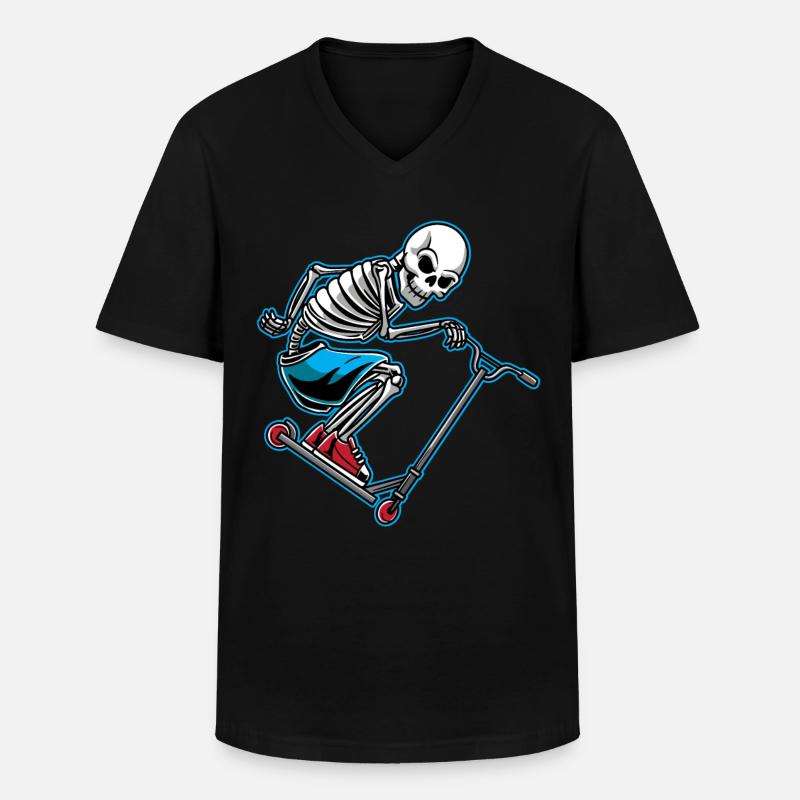 Skelett Scooter-Roller Halloween Kickroller - Männer-T-Shirt mit V-Ausschnitt - Schwarz