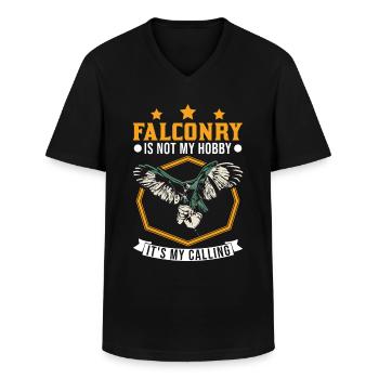 Falke Hobby Fauconnerie Crécerelles - T-shirt col V Homme - noir - Devant - AI Model Male 178 dark (178cm)