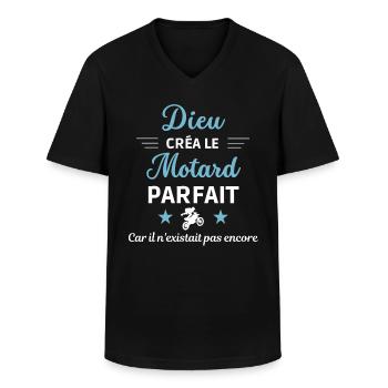dieu créa le Motard parfait humour de bureau - T-shirt col V Homme - noir - Devant - AI Model Male 178 dark (178cm)