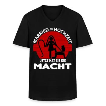 Jetzt hat sie die Macht Hochzeit Married Peitsche - Männer-T-Shirt mit V-Ausschnitt - Schwarz - Vorne - AI Model Male 178 dark (178cm)