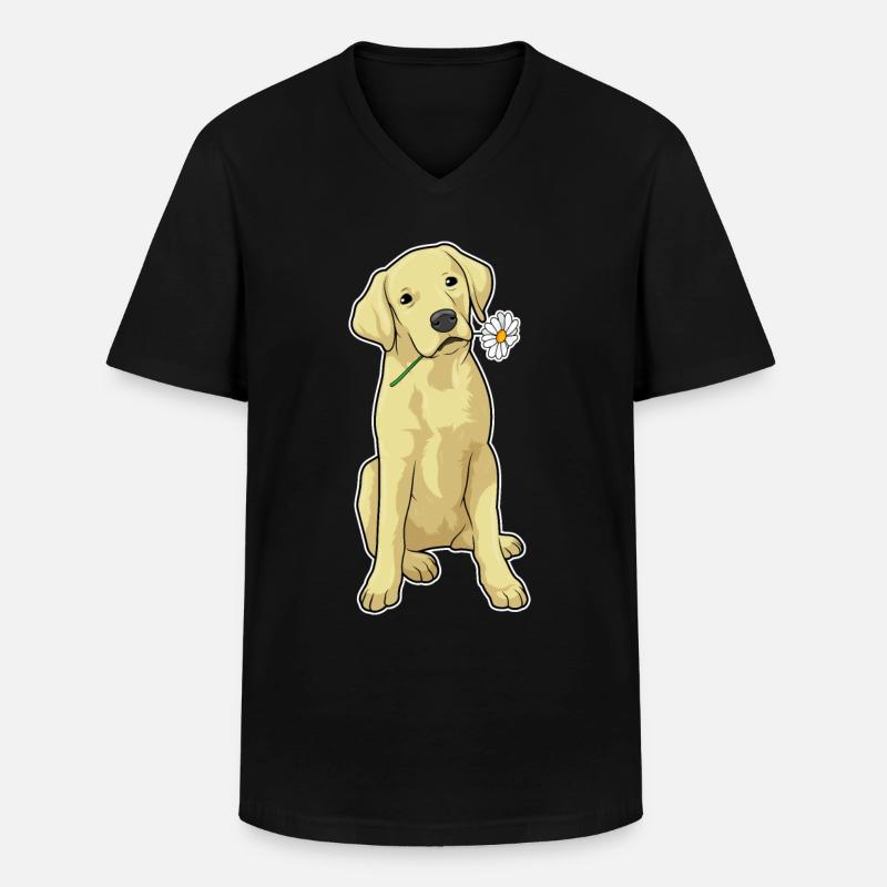 Labrador Gänseblümchen - Männer-T-Shirt mit V-Ausschnitt - Schwarz