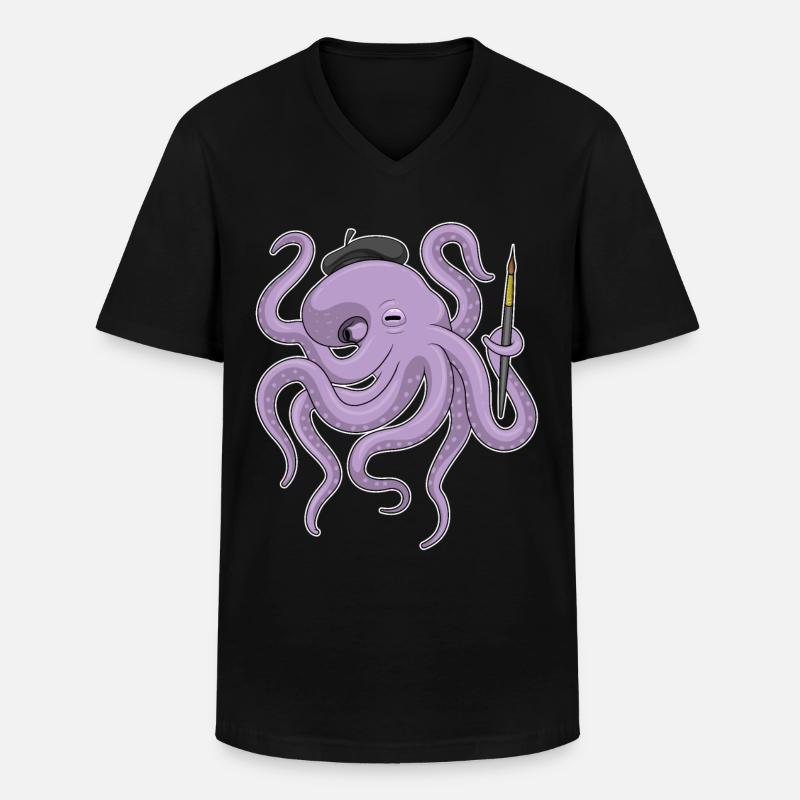 Octopus Painter Brush - Men's V-Neck T-Shirt - black