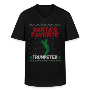 Trompettiste Noël moche - T-shirt col V Homme - noir - Devant - AI Model Male 178 dark (178cm)