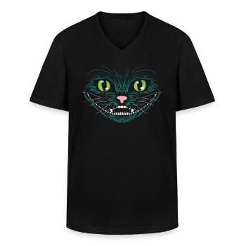 Grin Cat - Men's V-Neck T-Shirt - black - Front - AI Model Male 178 dark (178cm)