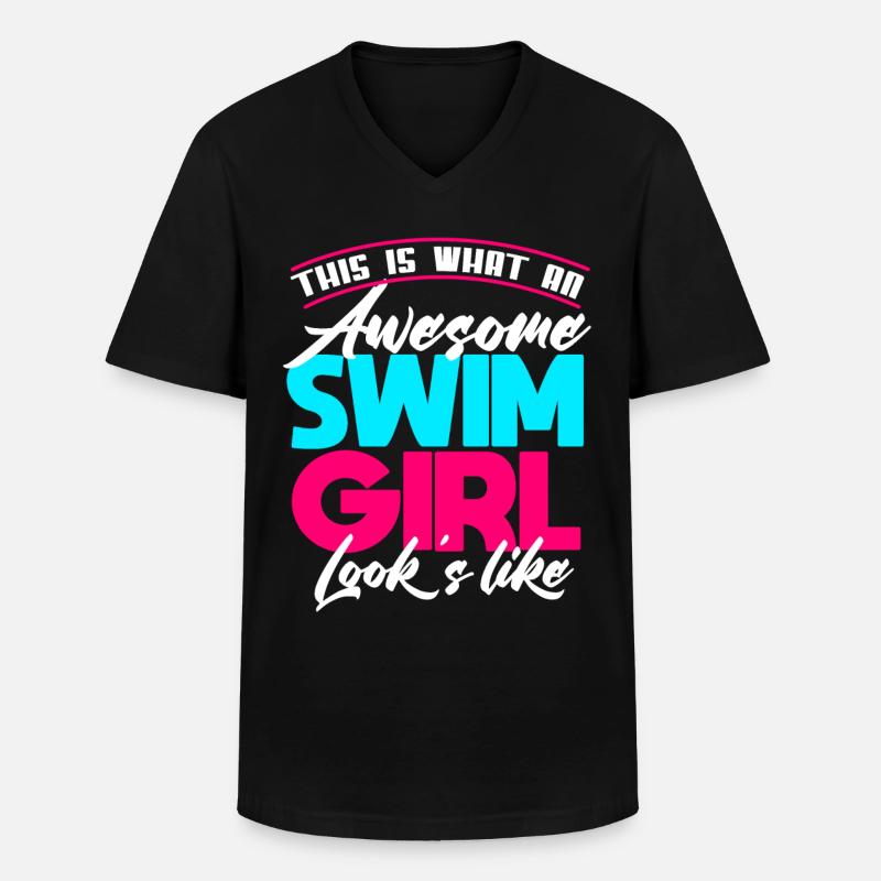 Schwimmen Mädchen - Männer-T-Shirt mit V-Ausschnitt - Schwarz