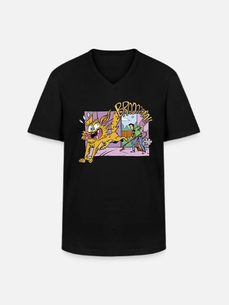 Cat Vacuum Cleaner Funny Humor Comic Cartoon - Men's V-Neck T-Shirt - black