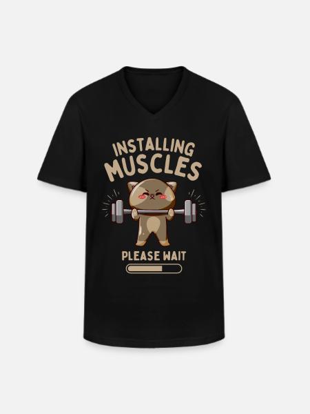Funny Cat Fitness Krachttraining - Klassiek mannen T-shirt met V-hals - zwart