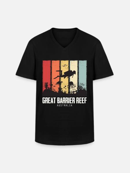 Dykking på Great Barrier Reef i Australia, korallrev - Klassisk T-skjorte med V-hals for menn - svart