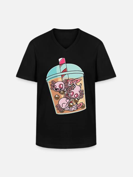Axolotl In Bubble Tea - Männer-T-Shirt mit V-Ausschnitt - Schwarz