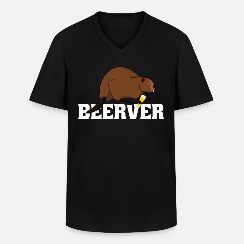 Biber mit Bier - Männer-T-Shirt mit V-Ausschnitt - Schwarz