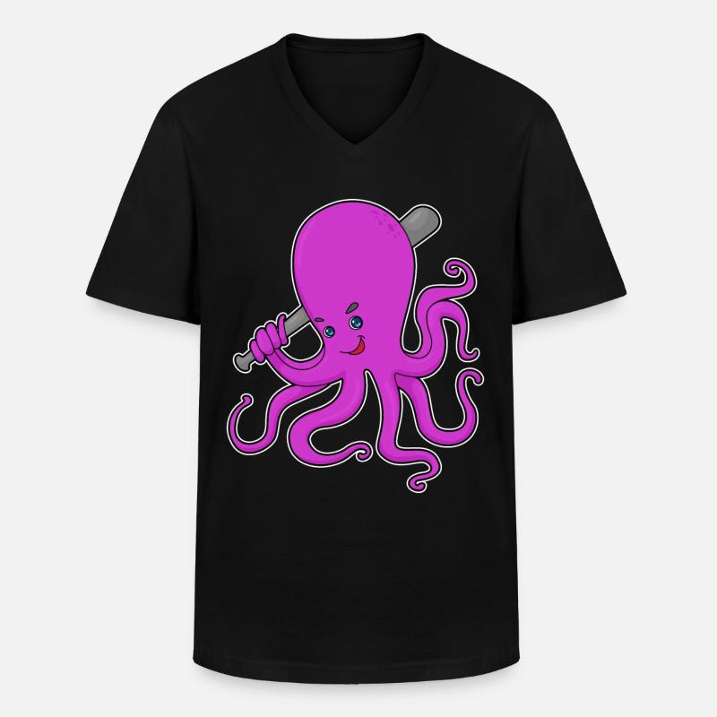 Krake Baseball Baseballschläger - Männer-T-Shirt mit V-Ausschnitt - Schwarz