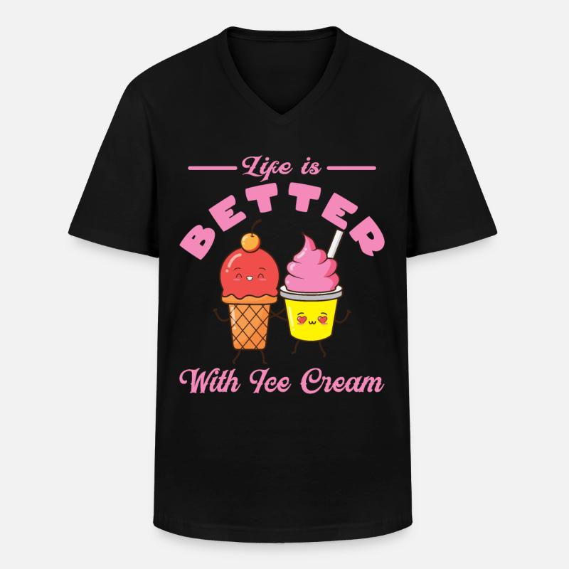 Eiscreme logo Sommer Softeis Geschenkidee - Männer-T-Shirt mit V-Ausschnitt - Schwarz