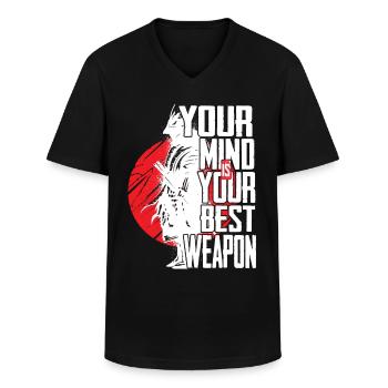 Samouraï Guerriers Japonais Ninja Épée Katana - T-shirt col V Homme - noir - Devant - AI Model Male 178 dark (178cm)