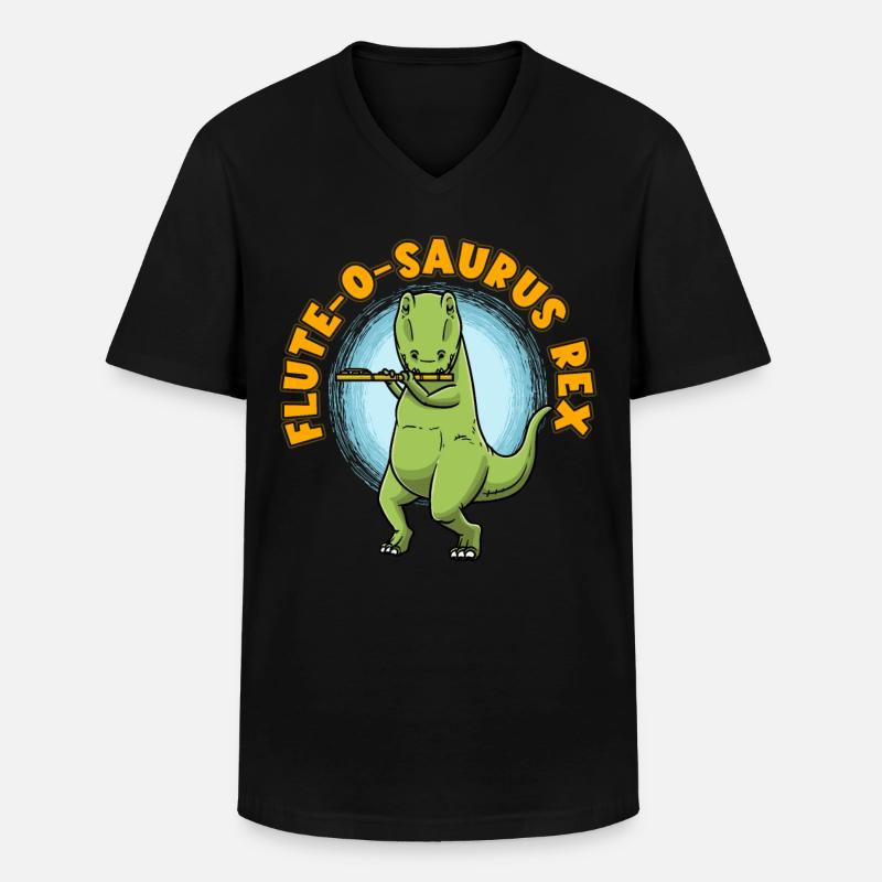 Flute-o-saurus Rex T-Rex Dinosaurier Querflöte - Männer-T-Shirt mit V-Ausschnitt - Schwarz